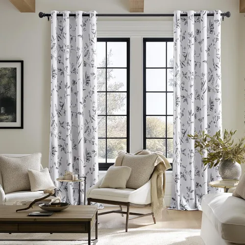 Miniatura 9 de ChrisDowa Cortinas florales 100% opacas de 63 pulgadas de largo, 2 paneles para dormitorio, sala de estar, estampado de flores negras