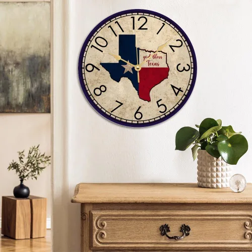 Miniatura 3 de God Bless Texas - Reloj de pared de madera rústico toscano con pilas, silencioso, sin tictac, relojes de pared con números, relojes de pared