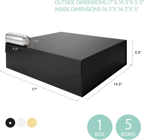 Miniatura 6 de Caja negra extragrande para padrino de boda con tapa, 16.3 x 14.2 x 5 pulgadas, magnética para ropa y regalos grandes (negro mate)