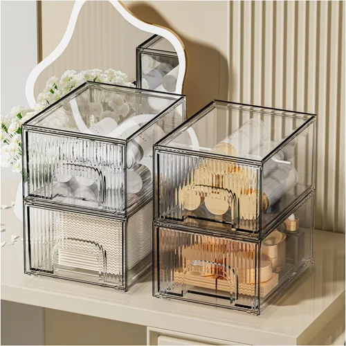 Miniatura 8 de ZHIAI Paquete de 2 organizadores de cosméticos apilables transparentes, cajón acrílico, organizador de plástico para tocador, tocador, armario