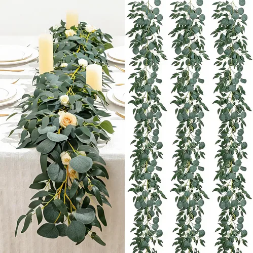 Miniatura 10 de Dallisten 3 hebras de enredaderas artificiales de ruscus italiano, guirnalda de vid de seda de 73 pulgadas con hojas verdes, plantas colgantes