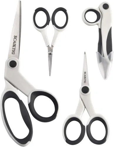 SCAIKTIG Paquete de tijeras de costura premium, 8" tela resistente, 5" bordado, 4" tijeras de detalle pequeño, 5" cortahilos, sastrería, confección,