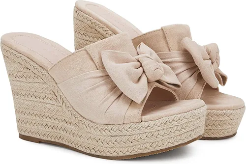 Miniatura 4 de PiePieBuy Alpargatas de plataforma para mujer, sandalias de cuña con lazo y puntera abierta