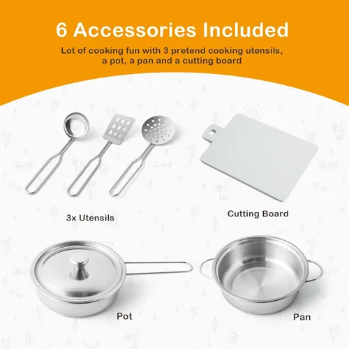 Miniatura 7 de JOYLDIAS Cocina de juego para niños, juego de juguetes de cocina de esquina de madera para niños pequeños, luces y sonidos realistas, horno Blanco