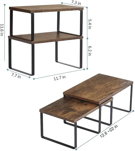 Miniatura 3 de MOOACE Estante de encimera de cocina, apilable, organizador de estante de gabinete expandible para despensa, juego de 4 unidades, color marrón