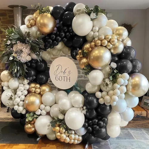 Miniatura 6 de Kit de arco de guirnalda de globos de Año Nuevo, globos de estrella de explosión negros y dorados, globos de estrella de explosión negra perla