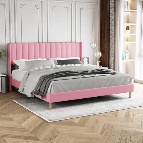 Miniatura 30 de Marco de Cama Tapizada de Plataforma Tamaño Full con Cabecero, Soporte de Listones de Madera Resistentes, No Necesita Somier, Montaje Fácil, Beige