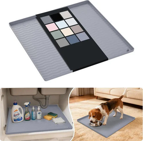 Miniatura 132 de URMONA Tapete de silicona impermeable para debajo del fregadero, 34 x 22 pulgadas, forro para estante de cocina y baño, protector de gabinetes