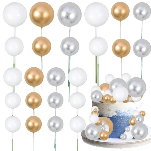 Miniatura 54 de Gyufise 30 Piezas Bolas Topper para Pastel DIY Insertables para Pastel Palillos de Bolas para Pastel Topper para Cupcakes para Fiesta de Cumpleaños