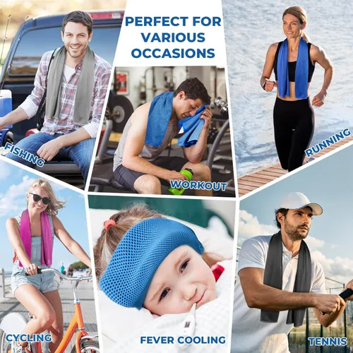 Miniatura 7 de Sukeen Paquete de 4 toallas de enfriamiento (40 x 12 pulgadas), toalla fresca de microfibra, suave y transpirable, toalla fría para yoga, golf, Azul