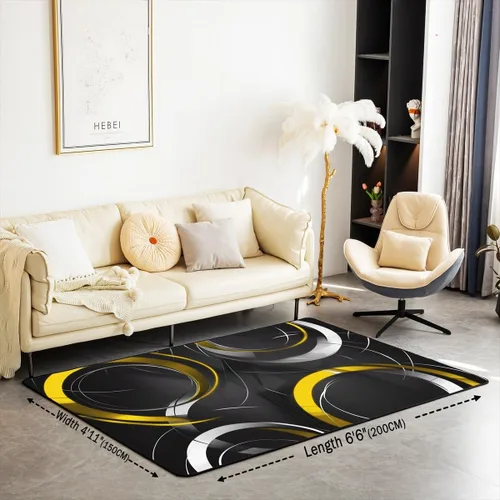 Miniatura 2 de jejeloiu Alfombra de área, alfombra decorativa de círculo geométrico, para sala de estar, arte abstracto moderno, amarillo, blanco y negro, 5 x 7