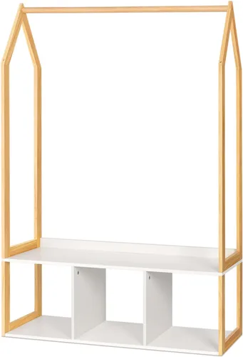 Miniatura 2 de Perchero de madera con almacenamiento, estantes de ropa independientes para colgar ropa perchero para dormitorio, entrada, sala de estar