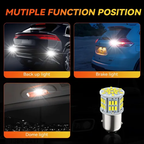 Miniatura 6 de Safego 1157 BAY15D Bombilla LED 2 PIEZAS 6000K 5W para Coche Luz de Reversa, Señal de Giro Trasera, Luz de Estacionamiento 54SMD 3014 P21W Blanca