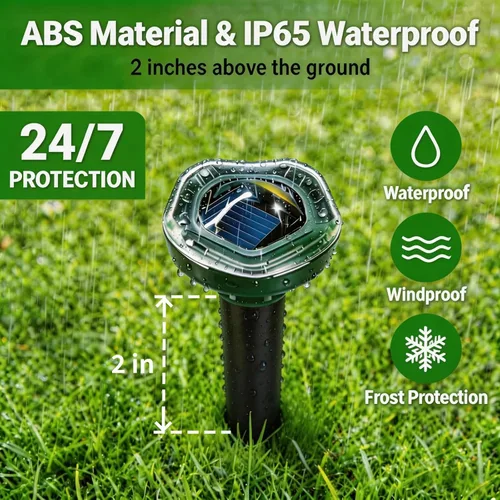 Miniatura 4 de Repelente de topos alimentado por energía solar, disuasorio ultrasónico para patio, césped y jardín, repele serpientes, conejo, tofa, ardilla