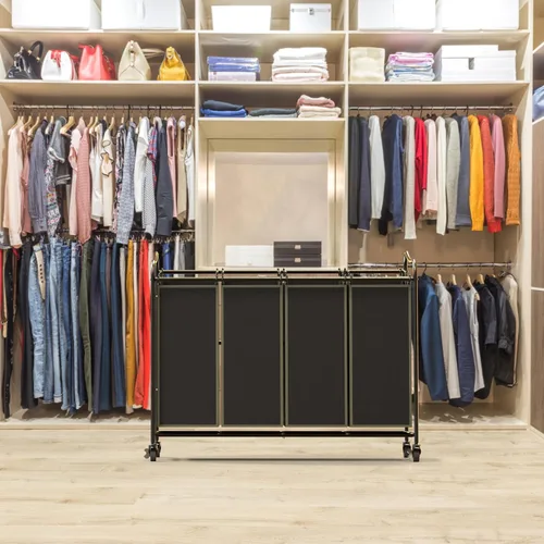 Miniatura 3 de Simple Houseware - Carrito rodante clasificador de ropa sucia con 4 bolsas, color marrón