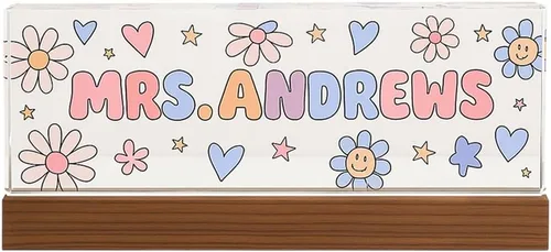 Miniatura 10 de Placa de nombre personalizada para escritorio para profesores, placa de nombre de acrílico personalizada para maestros con base de madera, letrero
