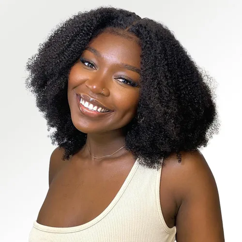 Peluca negra Kinkycurly con borde 4C, cabello humano 4x4 HD encaje afro rizado cierre peluca para mujeres negras encaje precortado sin pegamento