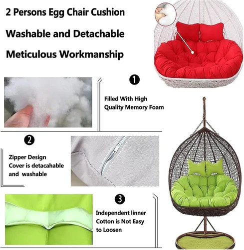 Miniatura 4 de Cojín de repuesto para silla Columpio de 2 plazas, Lavable, Grueso, Grande, de Mimbre, impermeable y resistente al sol, para balcón y patio