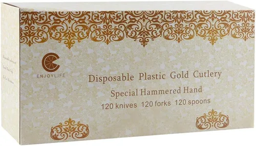 Miniatura 8 de Supernal 360 cubiertos de plástico dorado, cubiertos, utensilios desechables, 120 cuchillos de plástico, 120 tenedores dorados, 120 cucharas