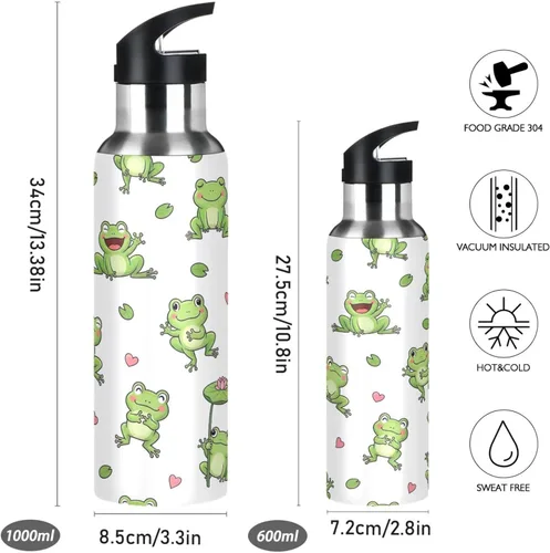 Miniatura 2 de Cute Cartoon Frogs White Stainless Steel Vacuum Insulated Water Bottle 32 Oz, BPA-Free Sport Water Bottle Leakproof Water Bottles