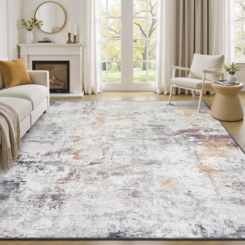 Miniatura 14 de Rugflix Alfombras de área de 8 x 10 pies para sala de estar, alfombra grande lavable, resistente a las manchas, pelo bajo, alfombra oscura moderna