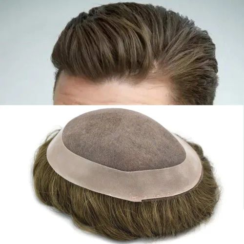 Miniatura 15 de Toupee cabello humano fino mono revestimiento de poliéster alrededor de la postizo duradero NPU monofilamento sistema de reemplazo de cabello