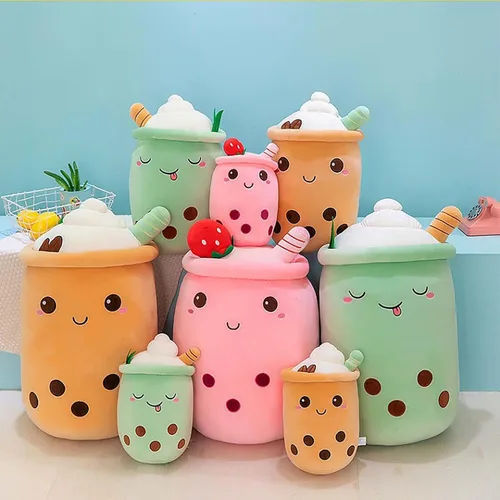 Miniatura 8 de DITUCU - Lindo té Boba de peluche, peluche de té con burbujas de caricatura, almohada suave de taza de té con leche de fresa para el hogar, regalo