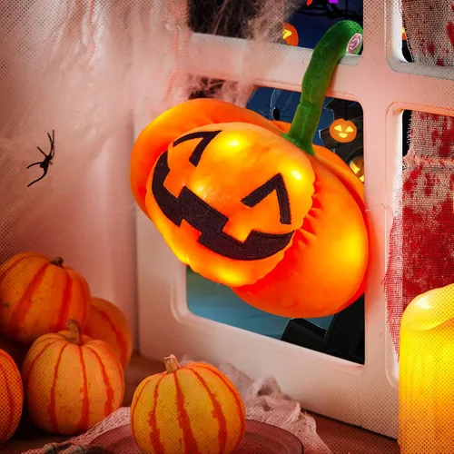 Miniatura 2 de Peluche de calabaza de Halloween con luz LED brillante, luz nocturna esponjosa, suave, fantasma Jack O Lantern, juguete de peluche, regalos