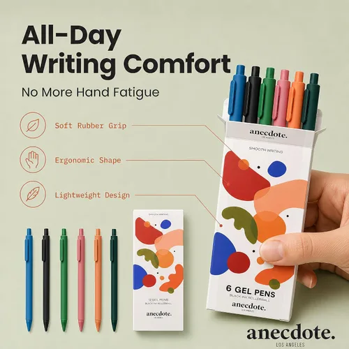 Miniatura 5 de ANECDOTE. Journaling Pens Set (6 Pack) Black Ink Planner Pens, Fine Point Pens (0.5mm) Cute Journal Accessories, Retractable Gel Pen Set, Smooth