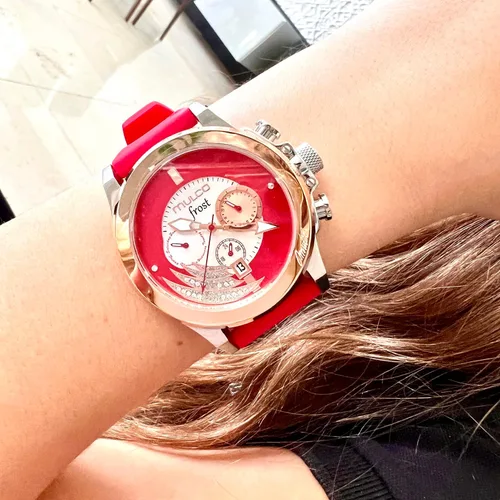 Miniatura 3 de MULCO Ilusion - Juego de reloj para mujer, pulsera de oro rosa, correa de silicona impermeable de acero inoxidable, Escarcha (rojo), Moderno