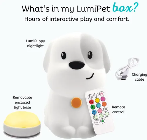 Miniatura 5 de Lumipets Pepper The Puppy Dog - Luz nocturna de silicona blanda para niños Bonita luz nocturna con control remoto y control táctil