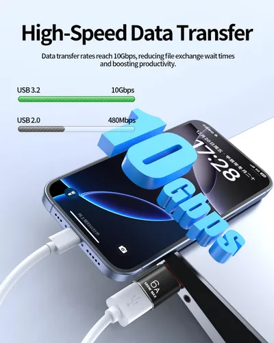 Miniatura 3 de BOMIE Adaptador USB C a USB, paquete de 10 unidades, 6A 120 W, carga rápida, transferencia de datos de 10 Gbps, USB C macho a USB 3.2 hembra OTG