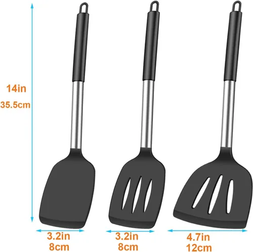 Miniatura 7 de KLAQQED Juego de 3 espátulas de silicona resistentes al calor para utensilios de cocina antiadherentes, espátulas de plástico para wok, espátula