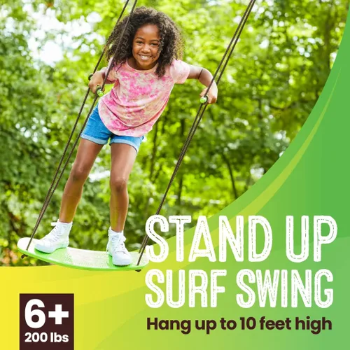 Miniatura 2 de Swurfer Kick Stand Up Surfing Tree Swing Outdoor Swings for Kids Up to 200 Lbs - Hang from Up to 10 Feet High - Includes 24" SwingBoard, UV Verde