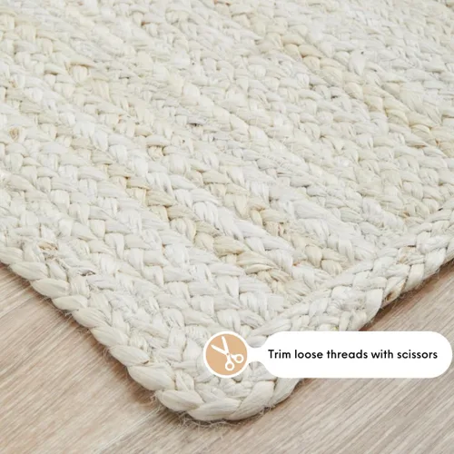 Miniatura 4 de Alfombra 100% yute de 5 x 8 pies, diseño trenzado a mano, alfombra de fibras naturales color blanquecino, decoración del hogar para sala de estar