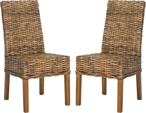 Safavieh Home Collection Aubrey - Silla auxiliar de mimbre (2 unidades), color nogal