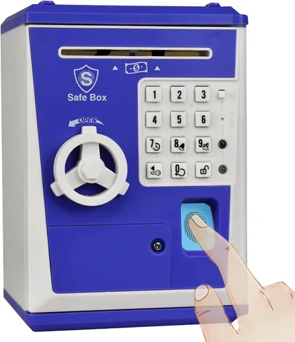 Miniatura 10 de Banco seguro para niños, alcancía con contraseña y bloqueo de huellas dactilares, banco de dinero de voz, regalo genial y educativo para niños