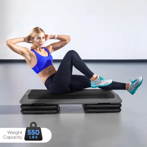 Miniatura 2 de Escalón aeróbico ajustable para entrenamiento, plataforma de ejercicios con 4 elevadores, superficie antideslizante para entrenamiento de gimnasio