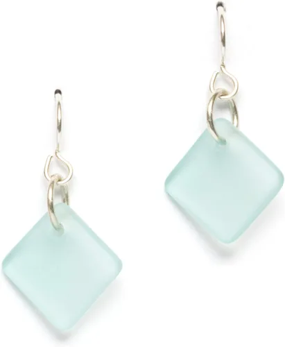 Delicate Diamond Sea Glass Earrings, Beach Glass Earrings for Women by EcoSeaCo, using sustainable, recycled and repurposed material. Handmade