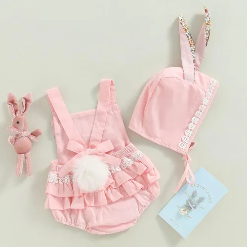 Miniatura 4 de Traje de Pascua para bebé niña, overol vintage y orejas de conejo, vestido de hermana con cola