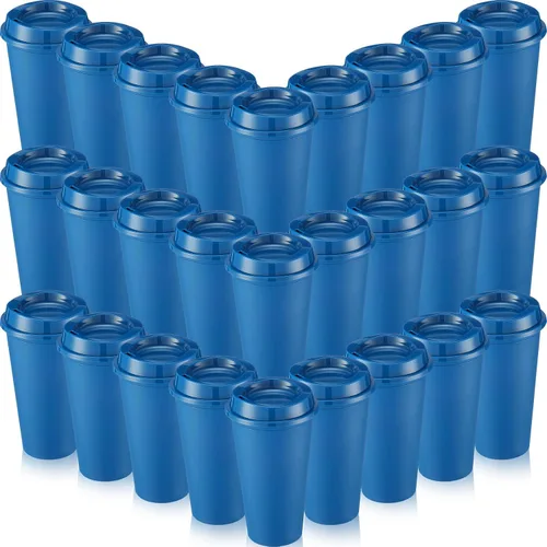 Honeydak Paquete de 30 tazas de café reutilizables de 16 onzas con tapas, botella de agua, taza de viaje para café helado, vasos de té de plástico