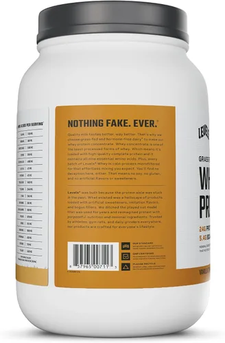 Miniatura 9 de Polvo de proteína de suero alimentado con pasto de Levels Nutrition, sin artificiales, 24G de proteína, vainilla y canela, 2LB
