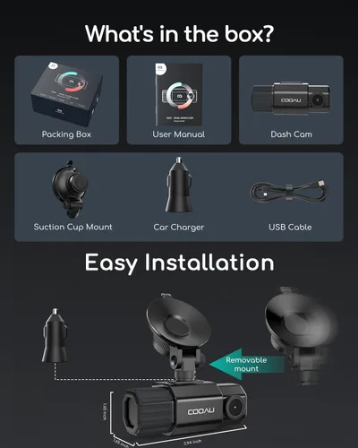 Miniatura 13 de COOAU Cámara de tablero dual 2.5K+1080P, cámara de tablero frontal e interior, GPS y WI-FI integrados, cámara de tablero para automóviles, perfecta