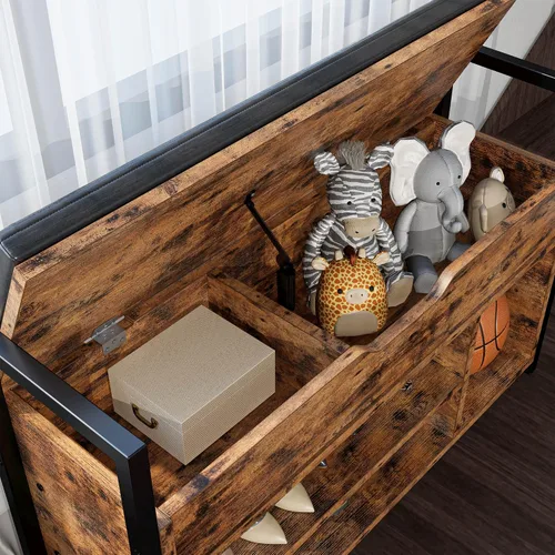 Miniatura 4 de IRONCK Banco de almacenamiento de zapatos, banco de entrada con caja de almacenamiento de tapa elevable, banco de metal y tablero para entrada