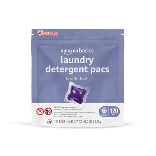 Amazon Basics - Cápsulas de detergente para ropa, aroma a lavanda, 120 unidades (Nuevo empaque)