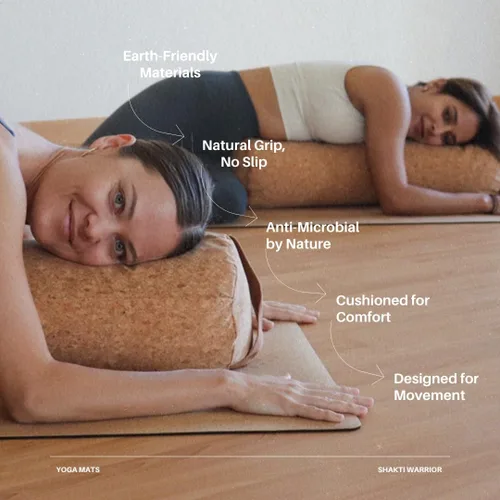 Miniatura 9 de Shakti Warrior Tapete de yoga de corcho, diseñado por artistas, tapete antideslizante ecológico de alta calidad, ideal para yoga regular y caliente