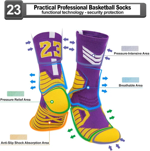 Miniatura 46 de 2 pares de calcetines de baloncesto para hombres y niños, equipo de baloncesto con número de la suerte, calcetines de estrella para niños y adultos