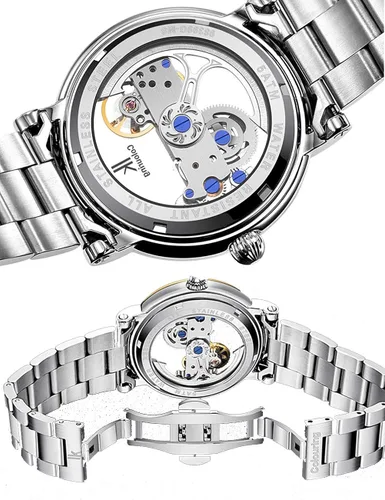 Miniatura 5 de Gute Relojes para hombre, mecánico automático automático, impermeable, transparente, transparente, transparente, steampunk, números romanos, caja