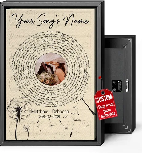 Miniatura 8 de H-DEWALL Lienzo personalizado con letras de canciones enmarcado, regalos para ella, obra de arte para el dormitorio, lienzo musical personalizado