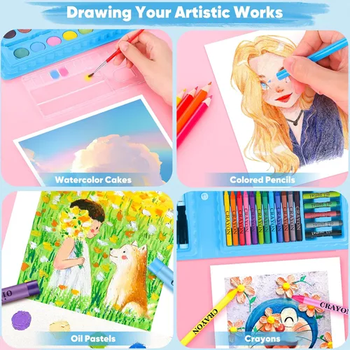 Miniatura 4 de iBayam Juego de colorear para adultos, lindas cosas preparatorias, paquete de 149 suministros de dibujo para bocetos, kits de pintura, juego de Azul